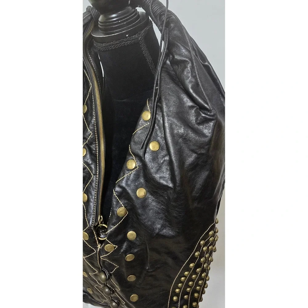 Vtg Y2K Passport Accessories handbag women black studded boho hobo steampunk